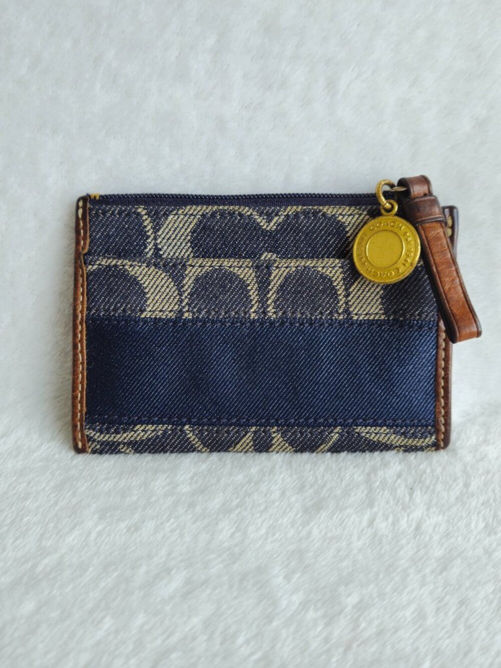 Vintage Coach signature denim mini skinny ID Card Holder Blue